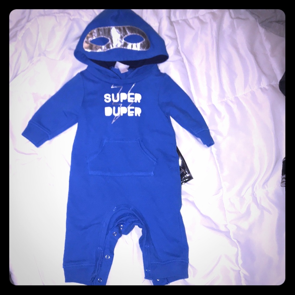 Cutest Romper Onesie Superhero Blue Cape Mask 3m